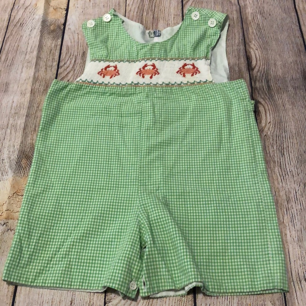 Crabs 🦀 Smocked Used Shortall Romper.  4T.